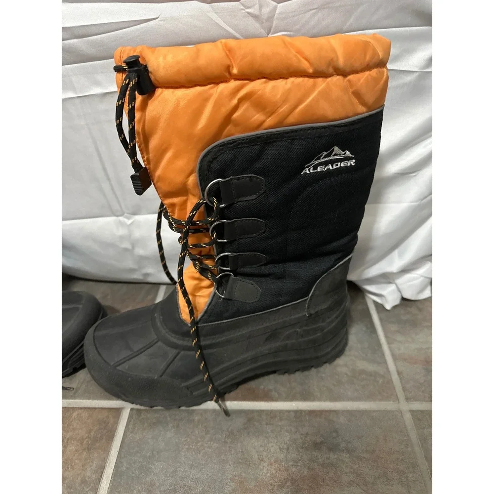 Aleader Mens Insulated Winter Snow Boots Black Orange Thinsulate Size 10